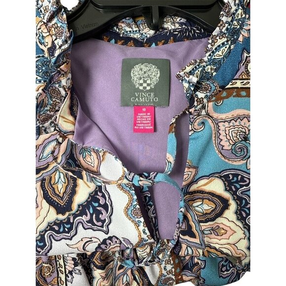 Vince Camuto Womens Blue Multi Paisley High Tie Neck Long Sleeve Dress Sz 10 New - Picture 5 of 12